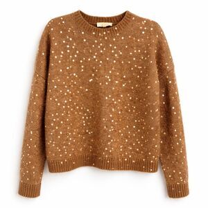 Sezane Ludivine Jumper Sweater Size Large Tan Metallic Polka Dot Mohair